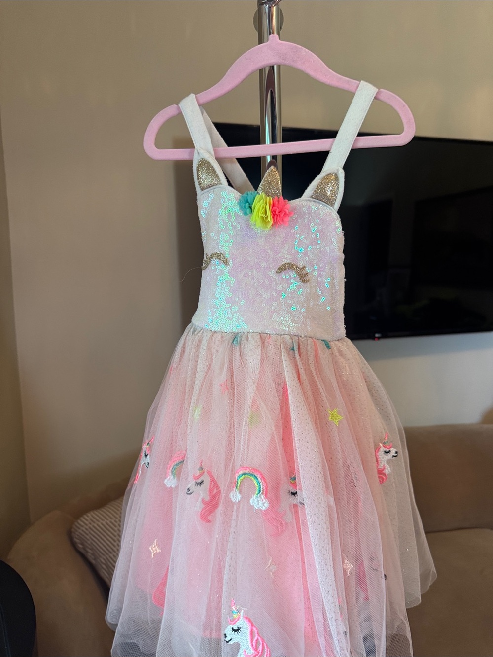 Pink Sequin Unicorn Kids Dress